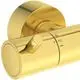 Duscharmatur in goldener Oberfläche mit Drehregler und Temperaturanzeige, hergestellt von Ideal Standard.
